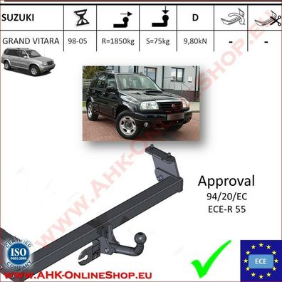 AHK Suzuki Grand Vitara I Bj. 1998-2004 Anhängevorrichtung Anhängerkupplung AHZV