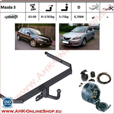 AHK ES7 Mazda 3 03-09 Schrägheckeck Stufenh Anhängevorrichtung Anhängerkupplung