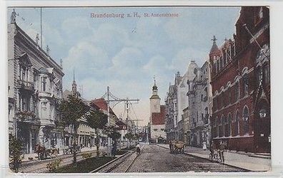 66566 Ak Brandenburg a.H. St. Annenstraße mit Pferdefuhrwerken 1917