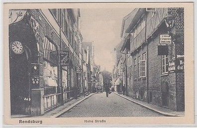66575 Ak Rendsburg Hohe Straße mit Uhrengeschäft um 1930