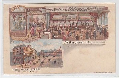 66094 Ak Lithographie München Hotel Garni Strebl um 1900