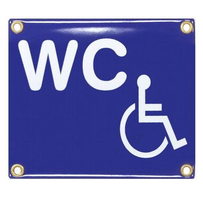 Email Emaille WC Rollstuhl Türschild Piktogramm Blau/ Weiß Metallschild 14cm x 12 cm