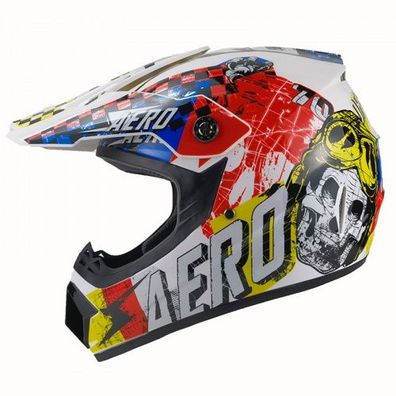 AERO Skeleton Crosshelm für Kinder weiß/ bunt Motocrosshelm Helm Kinderhelm