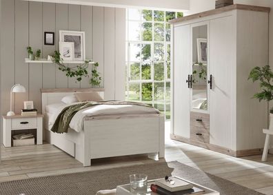 Schlafzimmer komplett Set in weiß Pinie Landhaus Komplettzimmer 3-teilig Rovola