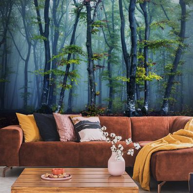 Muralo Selbstklebende Fototapeten XXL Wald im Nebel Bäume Blätter 1476