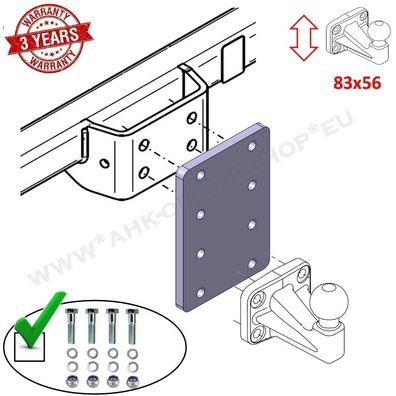 Höhenverstellbare Adapterplatte Anhängerbock 4x56 mm für AHK Flanschkugel 12 mm