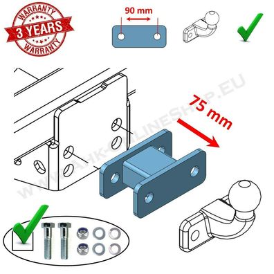 Hakenverlängerung Distanzblech 75 mm für AHK Flanschkugel Anhängebock 90 mm