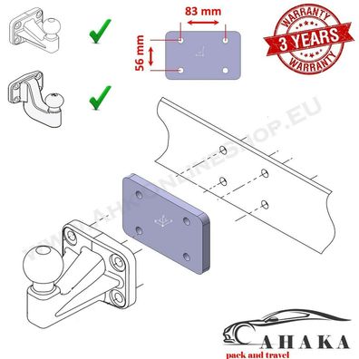 Distanzblech 12 mm für AHK Flanschkugel Anhängebock 83x56mm Citroen Jumper I