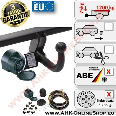 AHK + E-Satz 13 polig Chevrolet Nubira Bj. 2003-2013 Stufenheck Anhängerkupplung