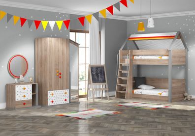 NEU Jugendzimmer-Set Milo in Buche mit Hochbett, Kleiderschrank und Kommode