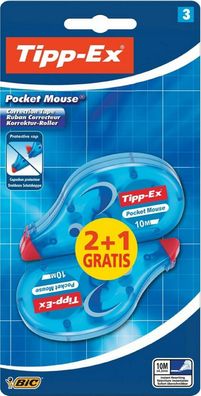 3 x Tipp-Ex Pocket Mouse Korrekturroller 4,2 mm x 10 m Schutzkappe NEU OVP