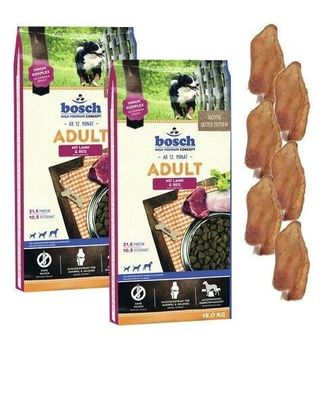 2x15kg Bosch Adult Lamm & Reis Hundefutter + 6 x Kaninchenohren