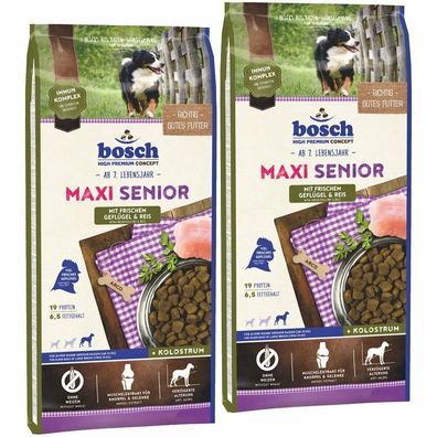 2x12,5kg Bosch Maxi Senior Geflügel & Reis Trockenfutter Hundefutter