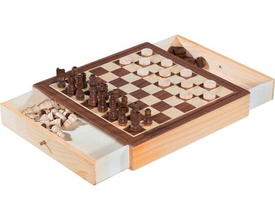 Funtoys Premium SchachSpiel und DameSpiel SchachBrett in HolzKiste klassisch