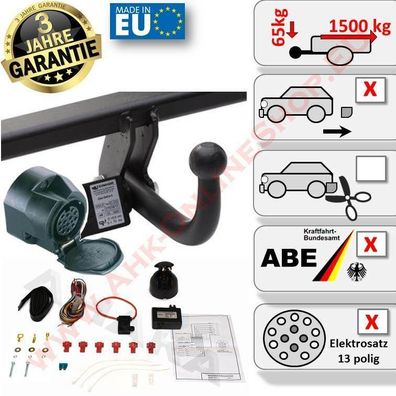 AHK + E-Satz 13 polig Peugeot 308 Bj 2007-05.2011 Schrägheck Anhängerkupplung