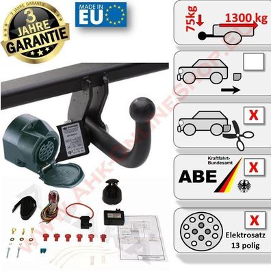 AHK + E-Satz 13 polig Fiat Qubo ab 2008 Großraumlimousine Anhängerkupplung AHZV