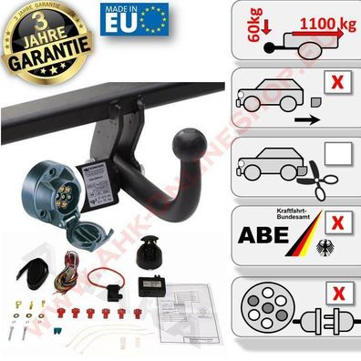 AHK + E-Satz 7 polig Fiat Panda II Bj 2003-2012 Schrägheck Anhängerkupplung AHZV