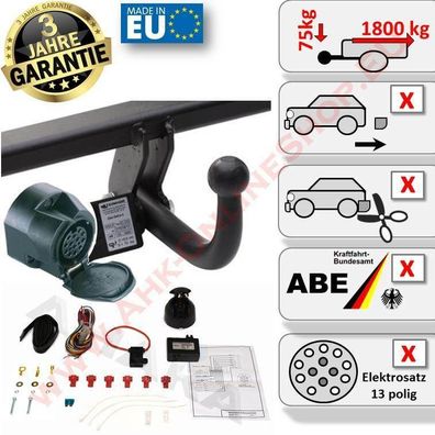 AHK + E-Satz 13 polig VW Golf V Plus Bj. 2005-2009 Anhängerkupplung Neu Komplett