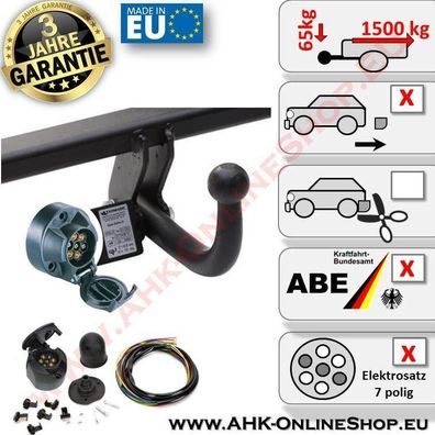 AHK + E-Satz 7 polig Peugeot 307 Bj. 2001-2007 Schrägheck Anhängerkupplung AHZV