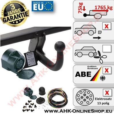 AHK + E-Satz 13 polig Mazda 3 (BL) Bj. 2009-2014 Schrägheck Anhängerkupplung Neu