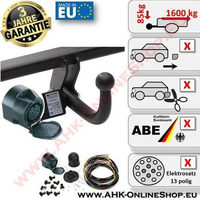 AHK + E-Satz 13 polig Audi A3 Bj. 09.1996-05.2003 Schrägheck Anhängerkupplung