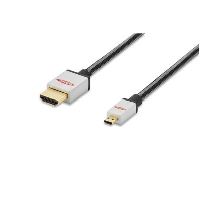 Ednet 2 m High Speed HDMI Kabel Stecker Typ D (Micro) zu Typ A mit Ethernet, 4K