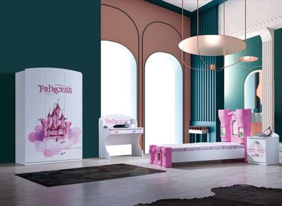 NEU Jugendzimmer-Set Palina in weiß pink mit Kleiderschrank und Schreibtisch