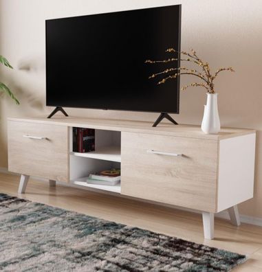 TV-Lowboard Unterschrank Sonoma Eiche und weiß Flat TV Board Fernsehschrank FD-Don