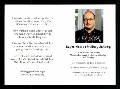 Rupert Graf zu Stolberg Weihbischof von München Original Signiert # BC 180102