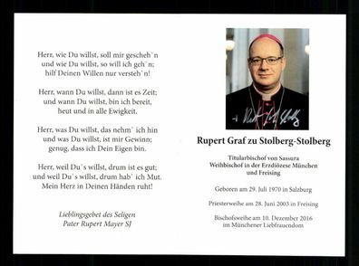 Rupert Graf zu Stolberg Weihbischof von München Original Signiert # BC 180103