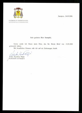 Vinko Kardinal Puljic (1945-) Erzbischof Sarajevo Original Signiert # G 33658