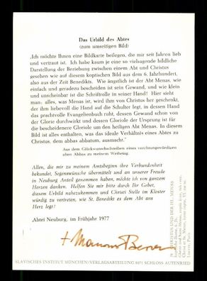 Maurus Berve 1927-1986 Abt der Abtei Neuburg bei Heidelberg Signiert #BC 181238