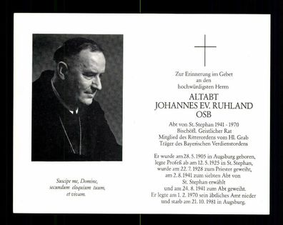 Johannes Ruhland 1905-1981 Abt von St. Stephan in Augsburg Signiert # BC 181349