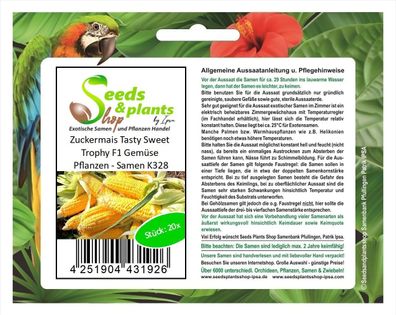 20x Zuckermais Tasty Sweet Trophy F1 Gemüse Pflanzen - Samen K328