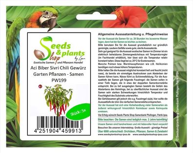 5x Aci Biber Sivri Chili Gewürz Garten Pflanzen - Samen PW199