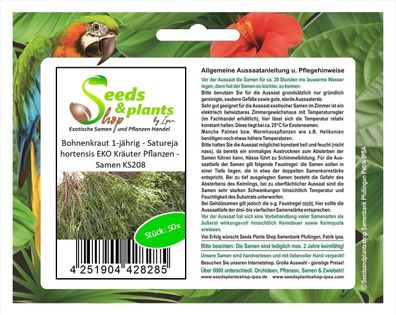 50x Bohnenkraut 1-jährig - Satureja hortensis EKO Kräuter Pflanzen - Samen KS208