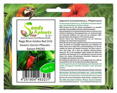 5x Naga Bhut Jolokia Red Chili Gewürz Garten Pflanzen - Samen PW242