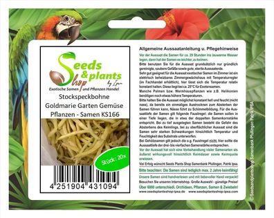 20x Stockspeckbohne Goldmarie Garten Gemüse Pflanzen - Samen KS166
