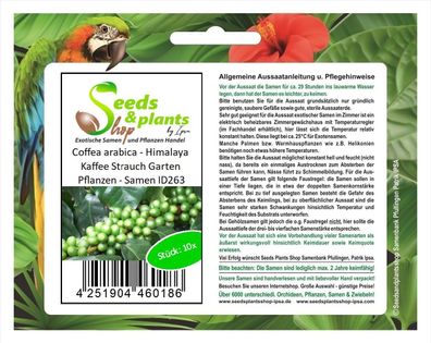 10x Coffea arabica - Himalaya Kaffee Strauch Garten Pflanzen - Samen ID263