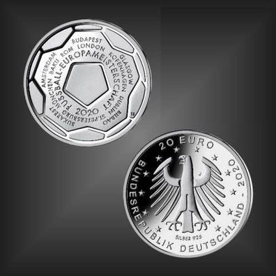 20 EURO Silber Gedenkmünze Fussball-EM 2021- BRD 2020 -J- unc.