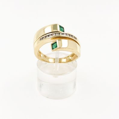 Damenring aus 375er Gold mit 0.40 ct Smaragde und Zirkonia - Gr 58 EU