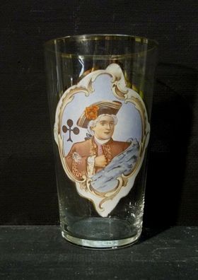Wasserglas um 1900 mit Kreuz-Bube-Darstellung /4855