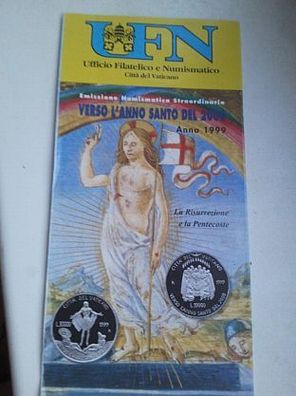 Folder für 2x 10000 Lire 1999 PP Silber Vatikan Papst Johannes Paul II. Heiliges Jahr