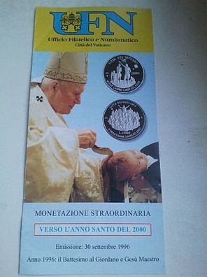 Folder für 2x 10000 Lire 1996 PP Silber Vatikan Papst Johannes Paul II. Heiliges Jahr