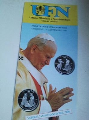 Folder für 2x 10000 Lire 1995 PP Silber Vatikan Papst Johannes Paul II. Heiliges Jahr