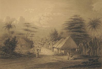 Stahlstich Saragossa, Vorstadt von Leon (Central-America) um 1860 /0734