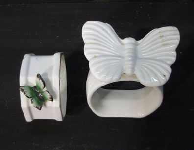 Zwei Serviettenringe aus Porzellan mit Schmetterlingen /4808