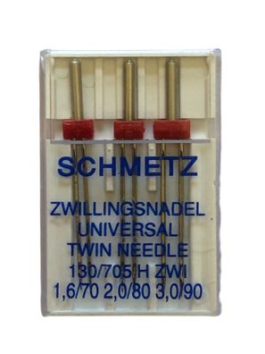 3 Schmetz Doppel Nähmaschinennadeln 1,6/70 2,0/80 3,0/90 Zwillingsnadel Flachkolben