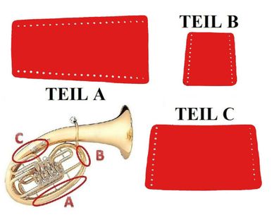 Unikat 3-teiliger Leder Handschutz in Rot für Tenorhorn, Bariton und Euphonium
