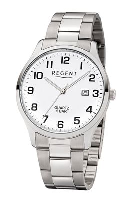 Regent Herren-Armbanduhr mit Stahlband Weiß F-1178